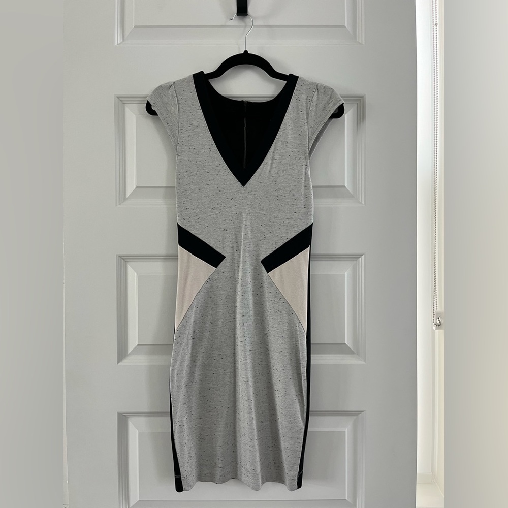 French Connection Fitted Grey and color blocked dress